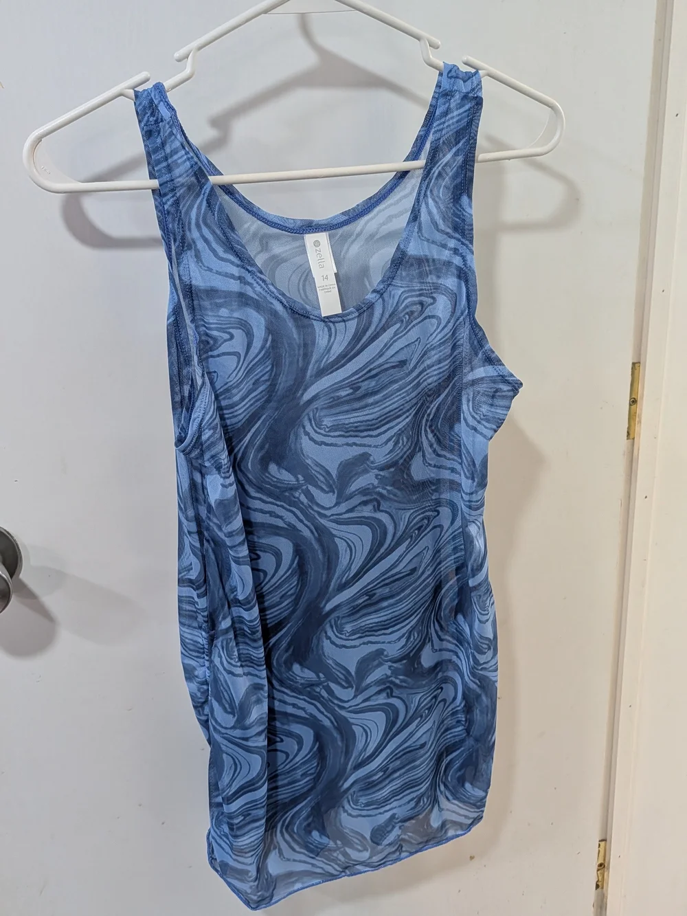 Zella Girl Blue Marble-Print Swim Coverup